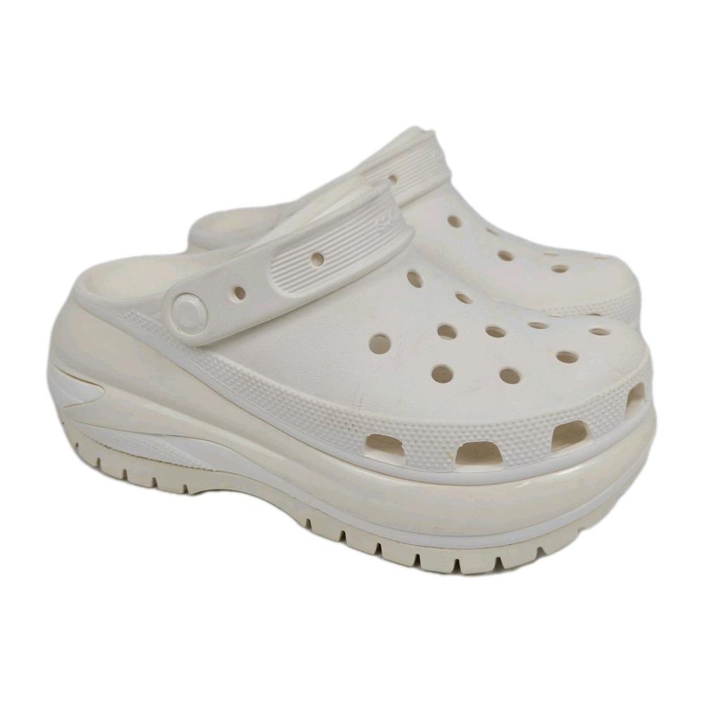 Crocs Womens Mega Crush Clog Shoes Size 8 White Bone‎ Platform Slingback Slip On